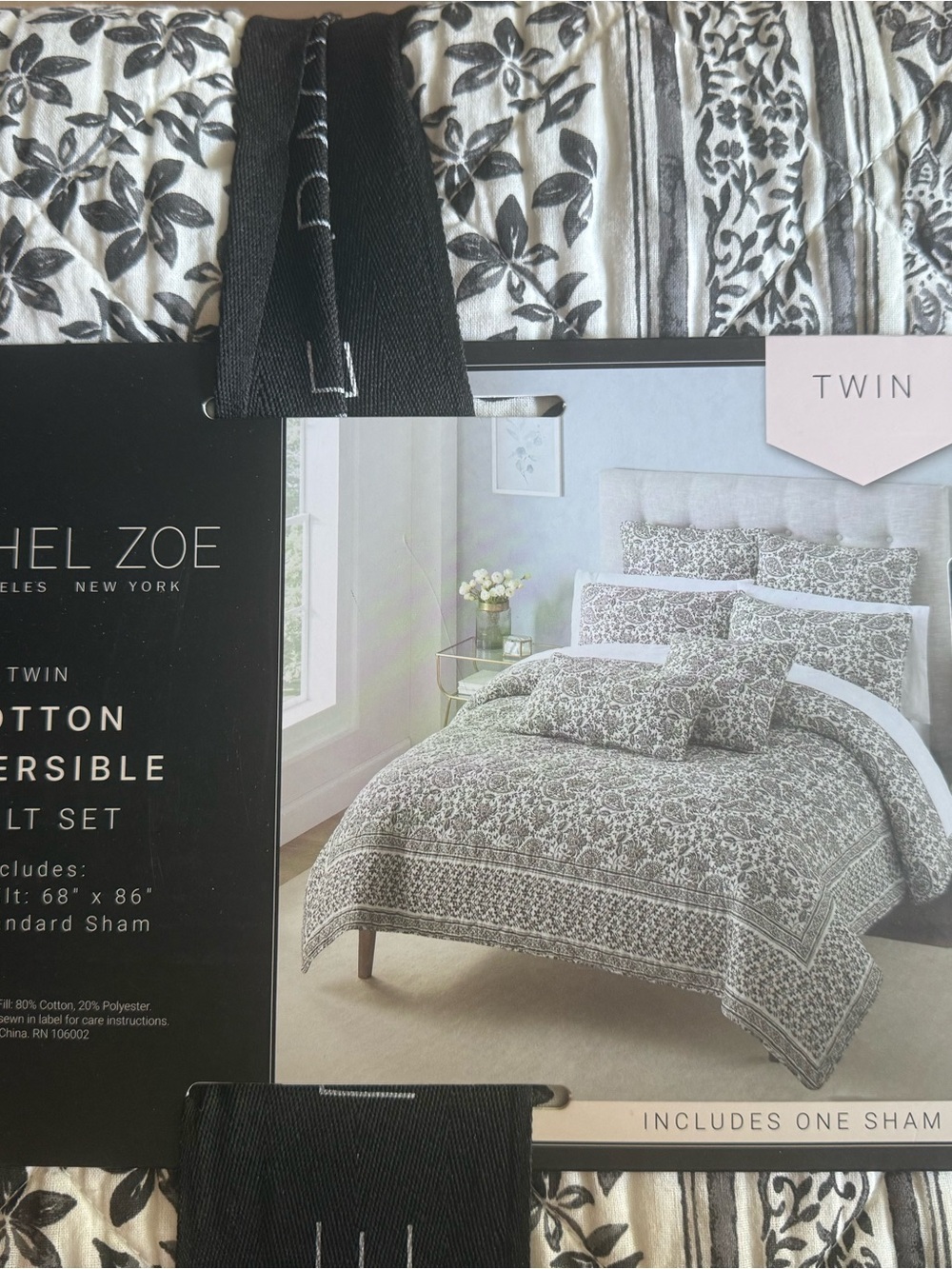 Rachel Zoe Black and White Reversible Cotton Twin Quilt Set